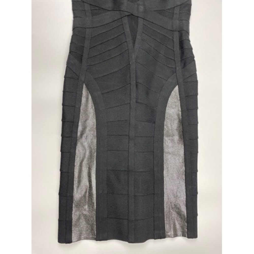 Herve Leger Black Bandage Dress Metallic Silver Panels Mesh Bodycon Small - Picture 3 of 7